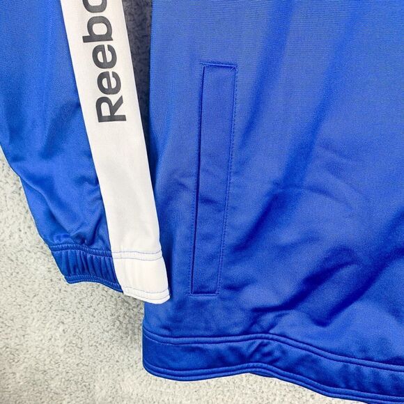 Reebok Track Jacket Mens Extra Large Blue Windbreaker Run Gym Spell Out Full Zip - Picture 5 of 11